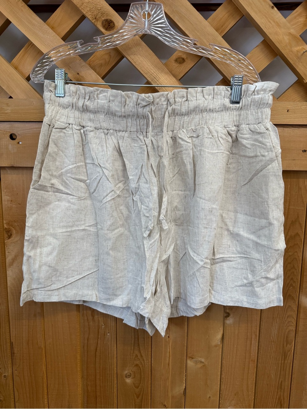 UEU Light Beige High-Waist Linen-Blend Drawstring Shorts  Size XL